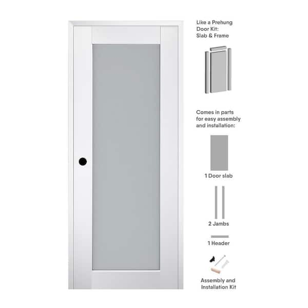 Smart Pro 28 in.x 80 in. Right-Handed Full Lite Frosted Glass Polar White Wood Composite Single Prehung Interior Door