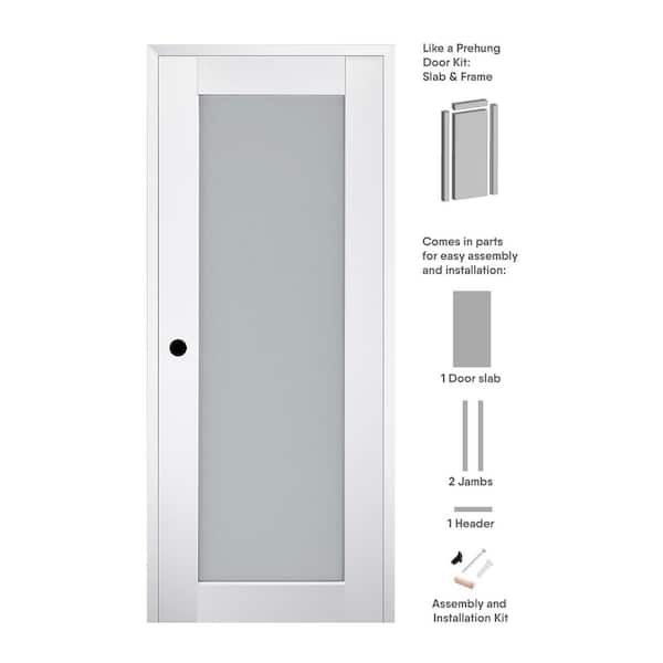 28 in. x 84 in. Right-Hand Full Lite Frosted Glass Polar White Wood Composite Single Prehung Interior Door