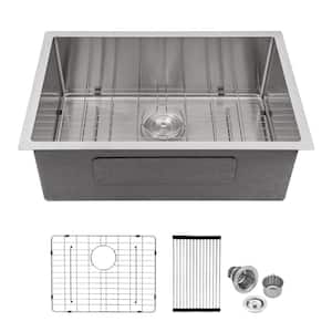30 in. Single Bowl 16 Gague T304 Stainless Steel Undermount Kitchen Sink with Bottom Grid and Strainer Basket