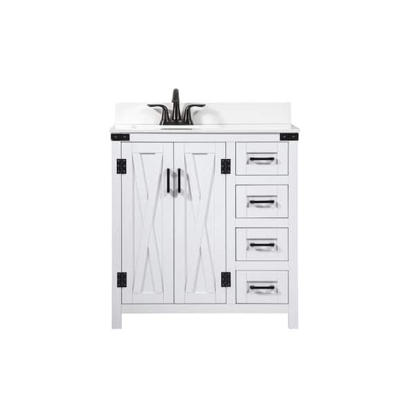 Unbranded Simply Living 32 in. W x 19 in. D x 34 in. H Bath Vanity in White with Ivory White Engineered Marble Top