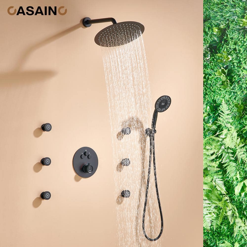 Matte Black Thermostatic Rain Shower System with Digital Display