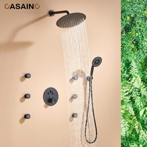 Single Handle 1-Spray 3-Function Luxury Thermostatic Dual Shower Faucet 1.8 GPM with Body Spray in. Mattle Black