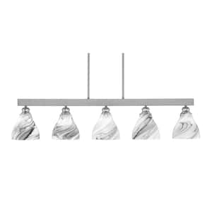 Albany 60-Watt 5-Light Brushed Nickel Linear Pendant Light with Onyx Swirl Glass Shades and No Bulbs Included