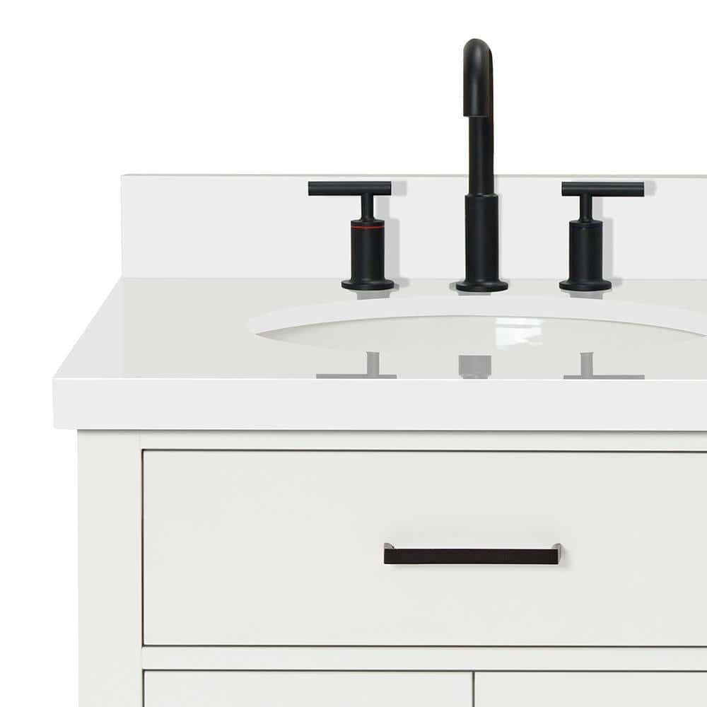 White Hardwood Freestanding Single Vanity with Quartz Top