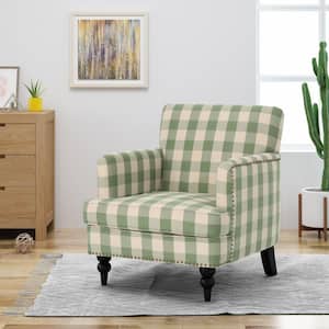 Harrison Green/White Polyester Club Chair with Nailhead Trim (Set of 1)