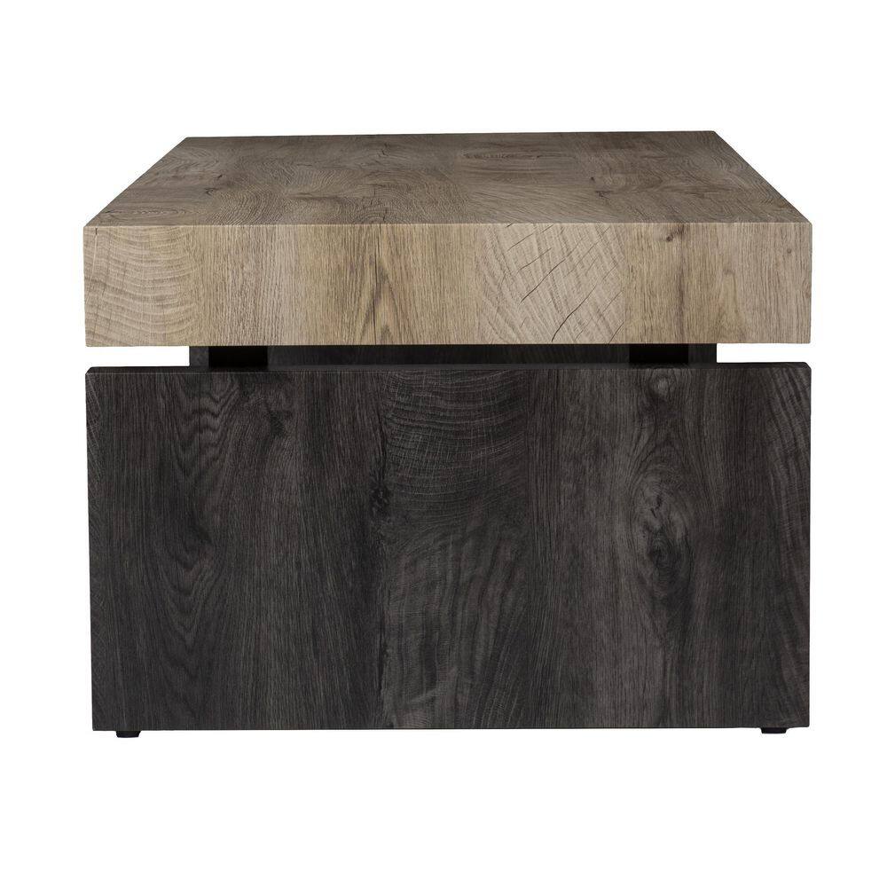 Natural and Black Rectangular Wood and Metal Cocktail Table