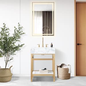 Ecija 24 in. W x 22 in. D x 33.9 in. H Single Sink Bath Vanity in Brushed Gold with White Engineered Stone Composite Top