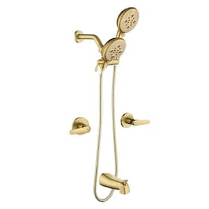 Double Handle 5-Spray Tub and Shower Faucet 1.8 GPM Brass Wall Mount Shower Faucet Kit in. Brushed Gold Valve Included
