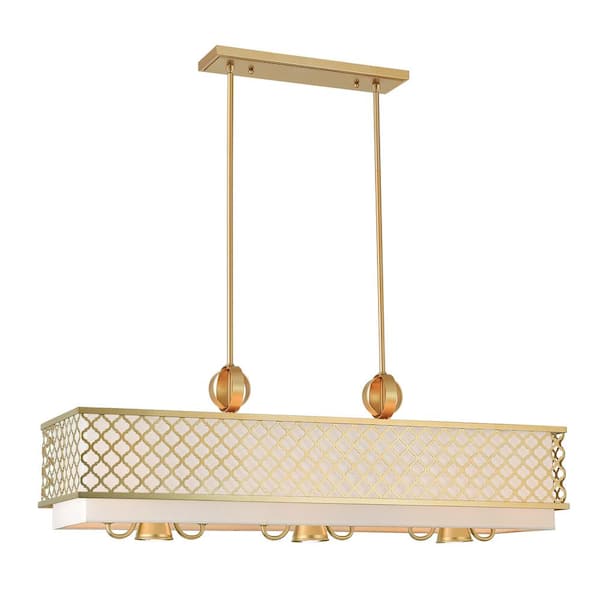 Amalfi 9-Light Soft Gold Linear Chandelier with Off-White Fabric Shade