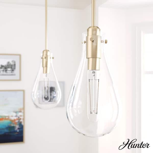 Hunter Lundin 1 Light Palm Gold Island Pendant Light with Glass Shade Kitchen Light