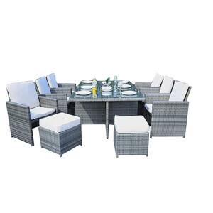 Boise Grey 11-Piece Wicker Outdoor Dining Set with Grey Cushions