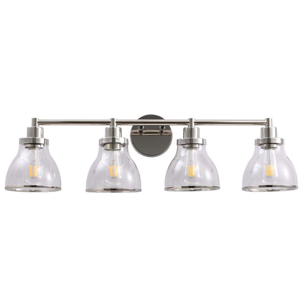 Sun 30.75 in. 4-Light Polish Nickel Vanity Light with Clear Glass