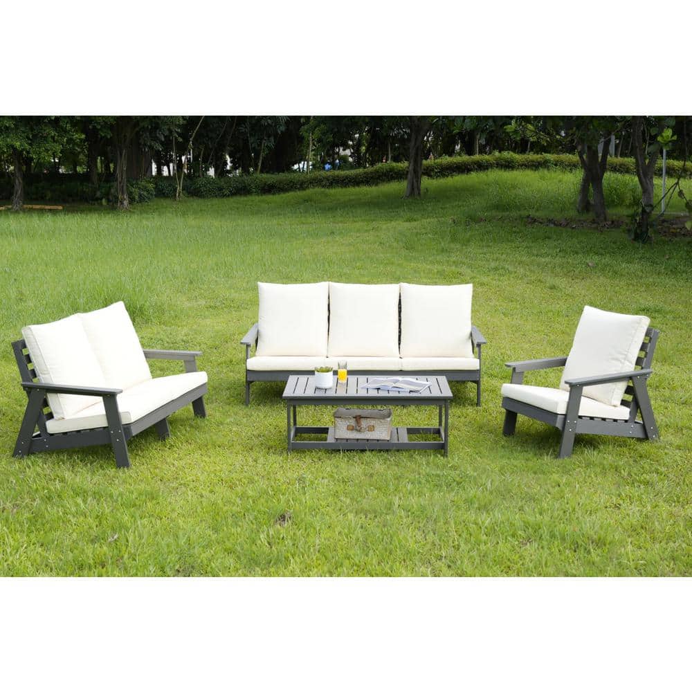HAPPYGRILL 3 Pieces Patio Conversation Set, Outdoor Rattan