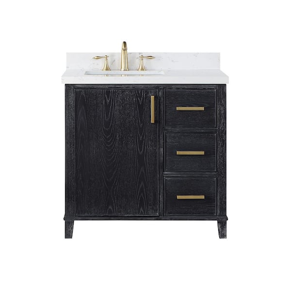 Altair Weiser 36 in. W x 22 in. D Single Sink Bath Vanity in Black Oak with White Composite Stone Top without Mirror