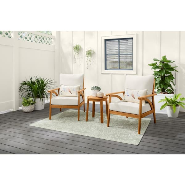 Windy Hill 3-Piece Acacia Wood Outdoor Chat Set with CushionGuard Almond Biscotti Cushions
