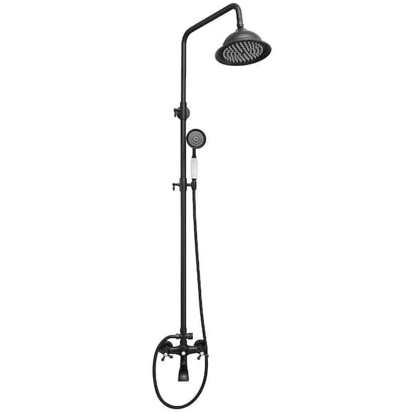 HOMEMYSTIQUE 3-Spray Wall Slid Bar Round Rain Shower Faucet with Hand Shower 2 Cross Handles in Matte Black (Valve Included)