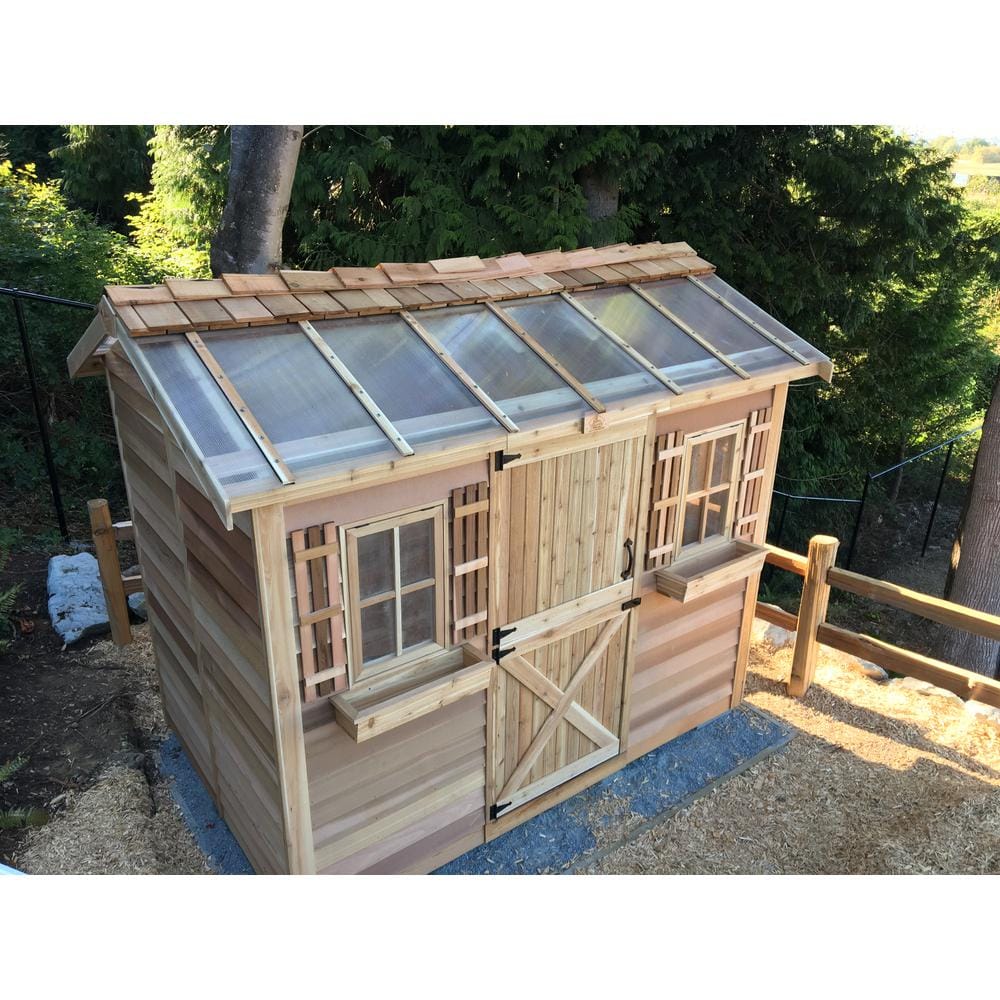 10' x 12' Brown Cedar Wood Shed with Windows and Dutch Door