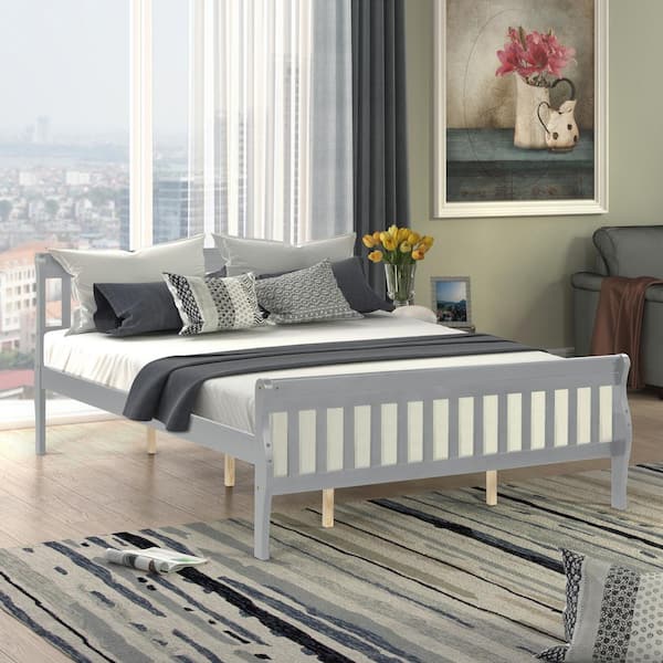 URTR 63 in. W Gray Wood Frame Queen Platform Bed Sleigh Bed Frame