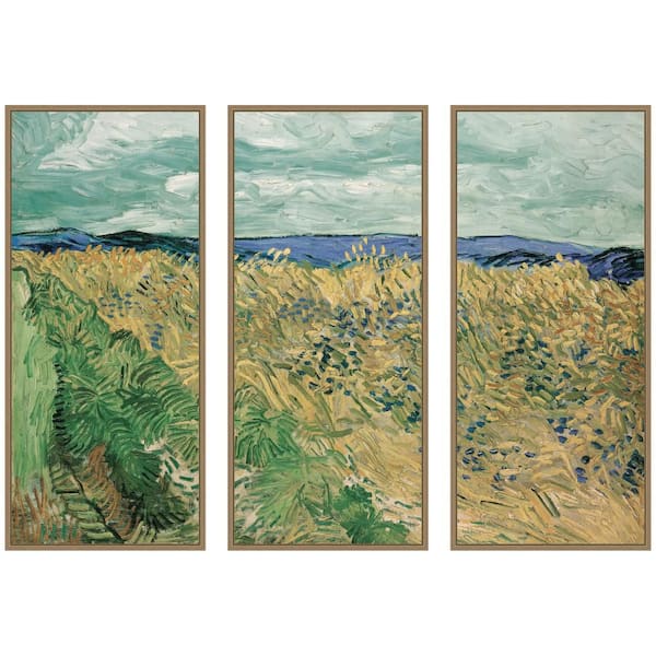 3 Piece Sylvie "Wheatfield with Cornflowers" by Van Gogh Landscape Framed Art Print Set 40 in. x 18 in.
