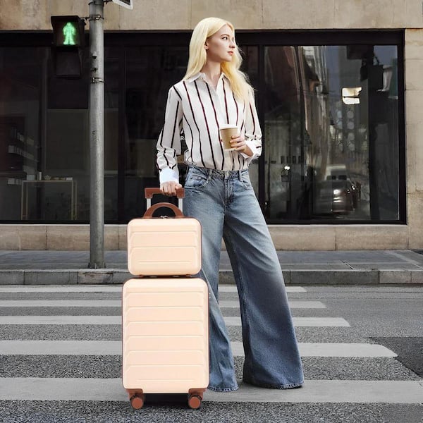 LIVACA 2-Piece Beige ABS Plastic Hardside Spinner Luggage Set with