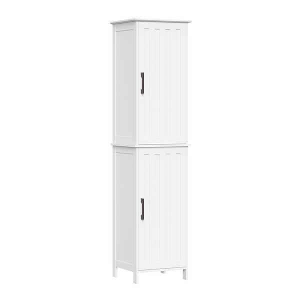 Monroe 14.75 in. W x 13.38 in. D x 60 in. H White Linen Cabinet Tall Bathroom Storage and Organizer with Doors