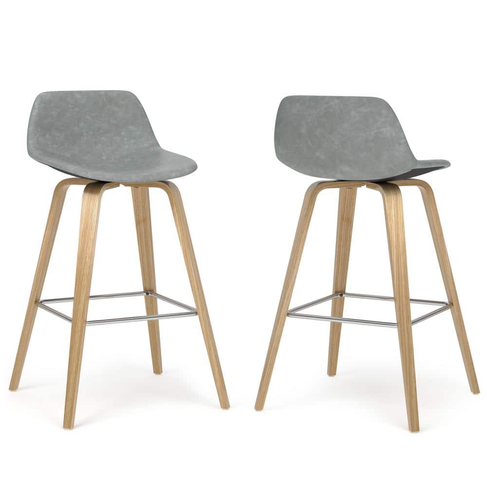 Stone Grey Leather and Wood Counter Height Stool Set