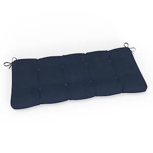 Solid Twill 44 in W x 3 in H Rectangular Outdoor Tufted Blown Bench Cushion with Ties 1-Count in Splash Indigo Blue