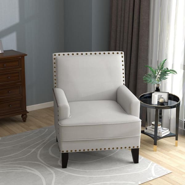 Outopee Off-White Linen Leisure Chair with High Back 504745038095 - The  Home Depot