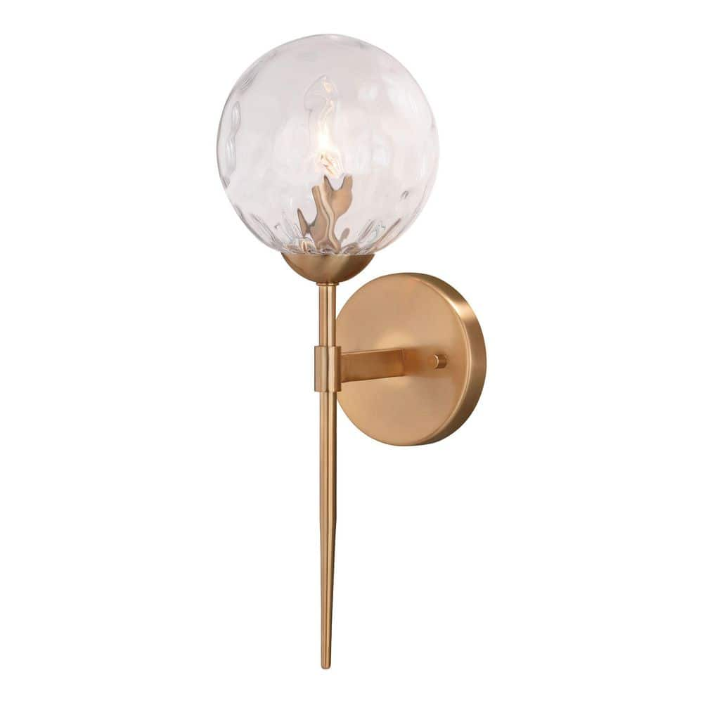 VAXCEL Olson 1-Light Brass Mid-Century Modern Wall Sconce Clear Globe ...