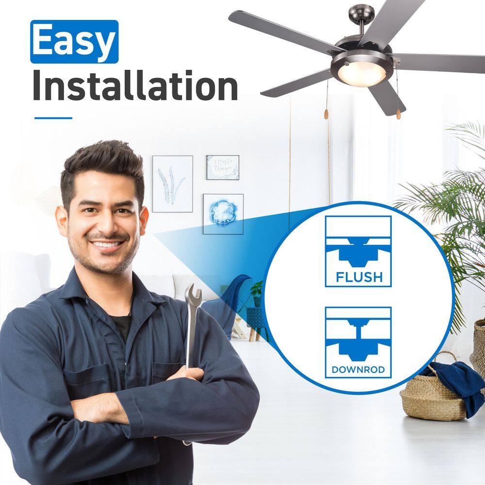 Silver 52" Modern Ceiling Fan with LED Light and 5 Blades