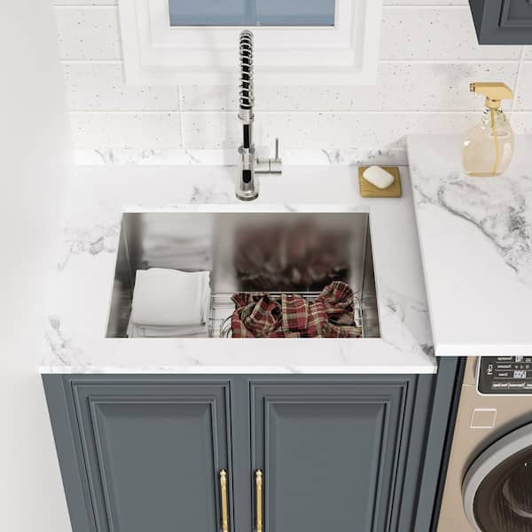 23 in. x 18 in. Undermount Single Bowl 16-Gauge Stainless Steel Laundry Utility Sink with Strainer