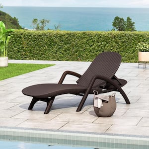 Mikael Dark Brown 1-Piece Wicker Outdoor Patio Chaise Lounge with Arm
