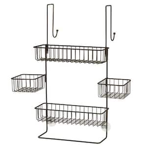 Hanging Mounted Bathroom Shower Caddy Over the Shower Door Storage Rack with Towel Hooks and Soap Dish in Bronze
