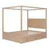 Harper & Bright Designs Natural (Light Brown) Wood Frame Queen Size Modern Canopy Bed with Headboard, Trundle and 3-Drawers YJH182AAN