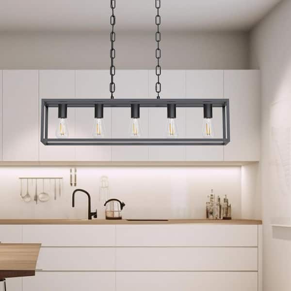 5-Light 60-Watt Matte Black Modern Rectangular Mini Pendant Light with No Glass Shade and No Bulb Included