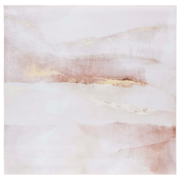 Tacoma Beige/Gold 4 ft. x 4 ft. Machine Washable Striped Abstract Distressed Square Area Rug