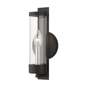 Mayfield 12 in. 1-Light Black ADA Wall Sconce with Clear Cylinder Glass