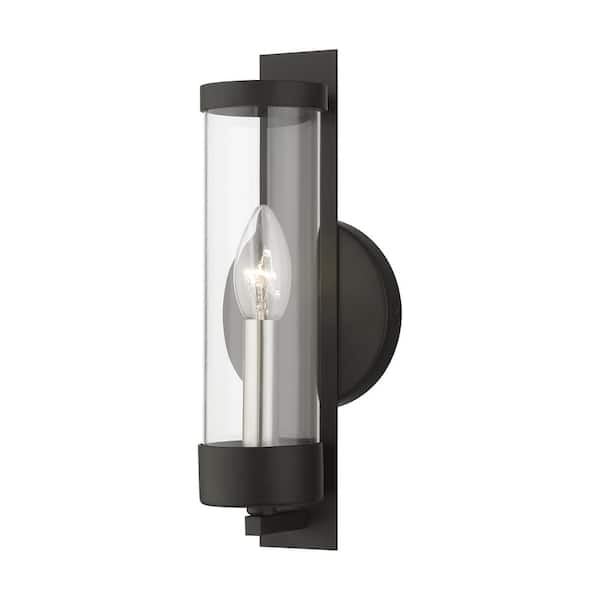 AVIANCE LIGHTING Mayfield 12 in. 1-Light Black ADA Wall Sconce with Clear Cylinder Glass
