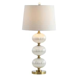 Carter 29.7 in. White Glass LED Table Lamp, Brass Gold