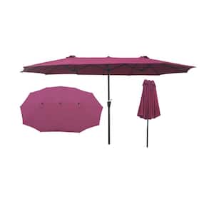 15 ft.x9 ft. Outdoor Market Garden Extra Large Double Side Patio Umbrella with Crank and Wind Vents-Burgundy