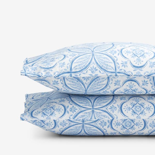 The Company Store Legends Hotel Malta Tiles Blue/White Floral Egyptian Cotton Standard Pillowcase (Set of 2)