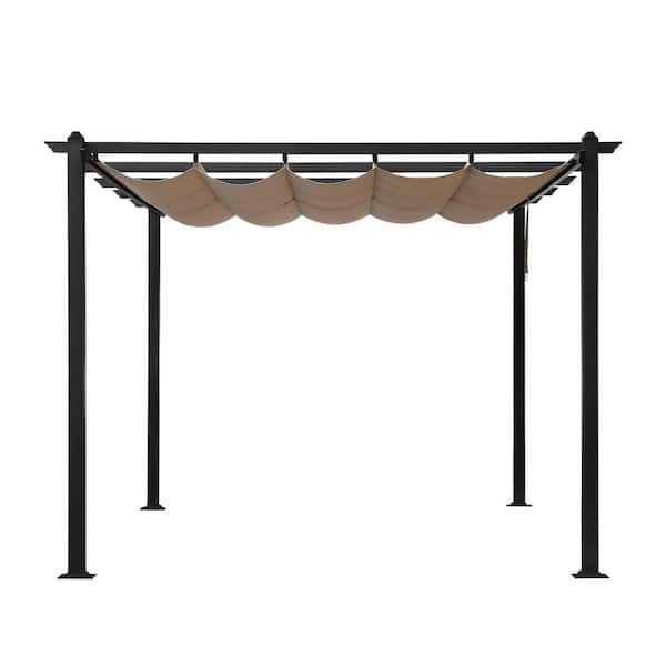 VINGLI 10 ft. x 13 ft. Khaki Outdoor Pergola Retractable Pergola Canopy ...