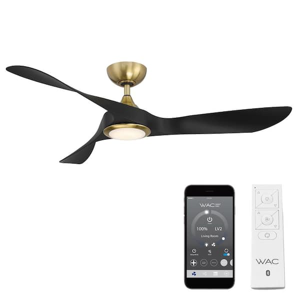 WAC Lighting Swirl 54 in. Integrated LED Indoor and Outdoor 3-Blade Smart Ceiling Fan Soft Brass Matte Black with Remote 3000k