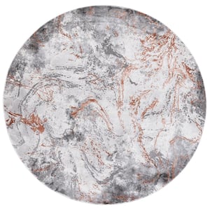 Craft Gray/Red 7 ft. x 7 ft. Abstract Marble Round Area Rug