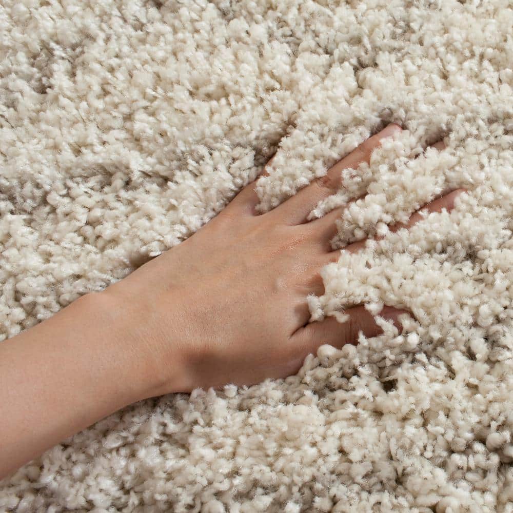 Ivory Beige Geometric Shag Area Rug 5'1" x 7'6"