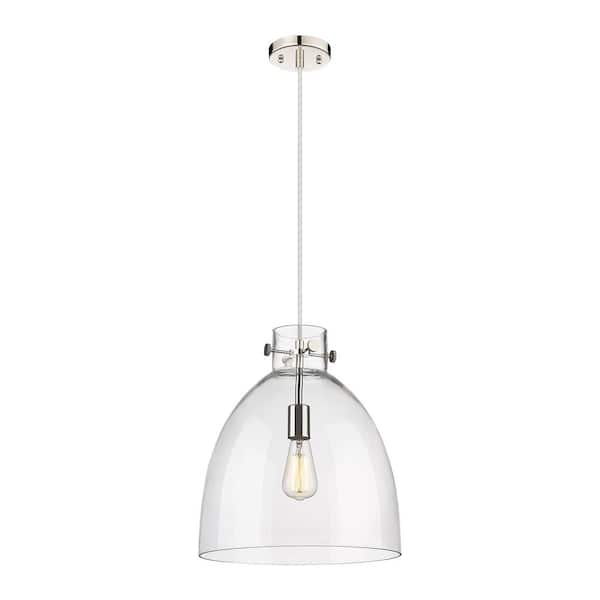 Innovations Newton Bell 100-Watt 1 Light Polished Nickel Shaded Pendant Light with Clear glass Clear Glass Shade
