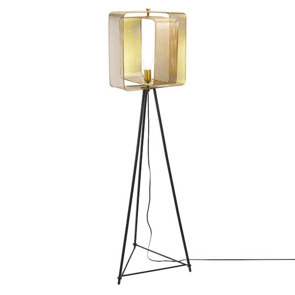 Zade 60 in. Black Tripod 1-Light Floor Lamp with Gold Metal Square Shade