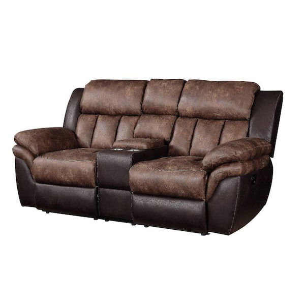 Acme Furniture Jaylen 38 in. Toffee and Espresso Solid Leather 2-Loveseats with Tight Back