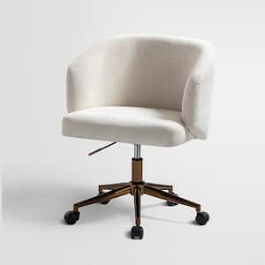 Cesare Ivory Corduroy Upholstered Mid-Century Modern Swivel Task Chair with Adjustable Metal Base and 3° Curved Seat
