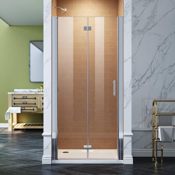 TOOLKISS 36 to 373/8 in. W x 72 in. H BiFold Frameless Shower Doors in Chrome with Clear Glass